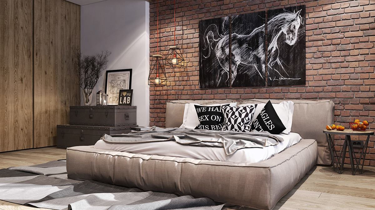 Wedo thiết kế nội thất phòng ngủ sáng tạo với tường gạch trần và gỗ mộc mạc