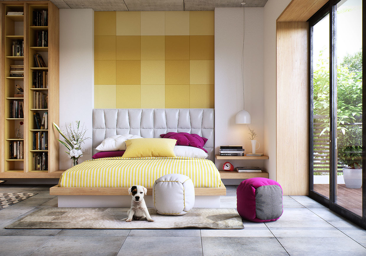 Wedo thiết kế nội thất phòng ngủ sáng tạo với sắc vàng, hồng và trắng tinh tế