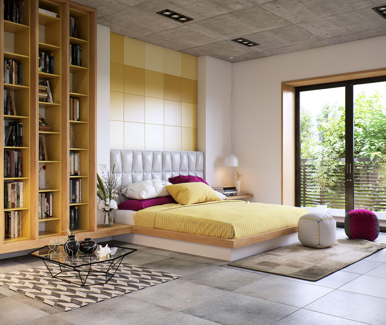 Wedo thiết kế nội thất phòng ngủ sáng tạo với sắc vàng, hồng và trắng tinh tế