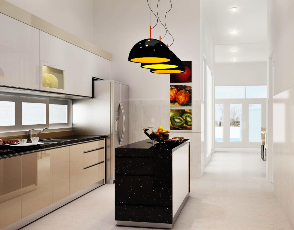Tạo điểm nhấn nổi bật cho căn bếp ấm cúng với các bóng đèn treo lơ lửng