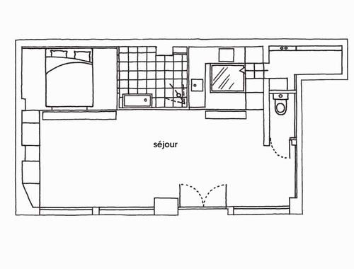sơ đồ thiết kế nội thất mở cho căn hộ 50 m2